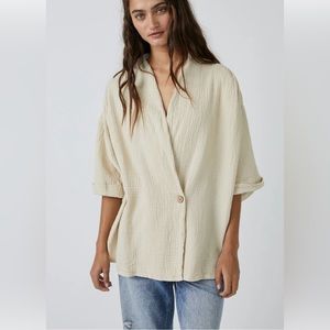 Free People Lou One Button Blazer Shirt Sz M